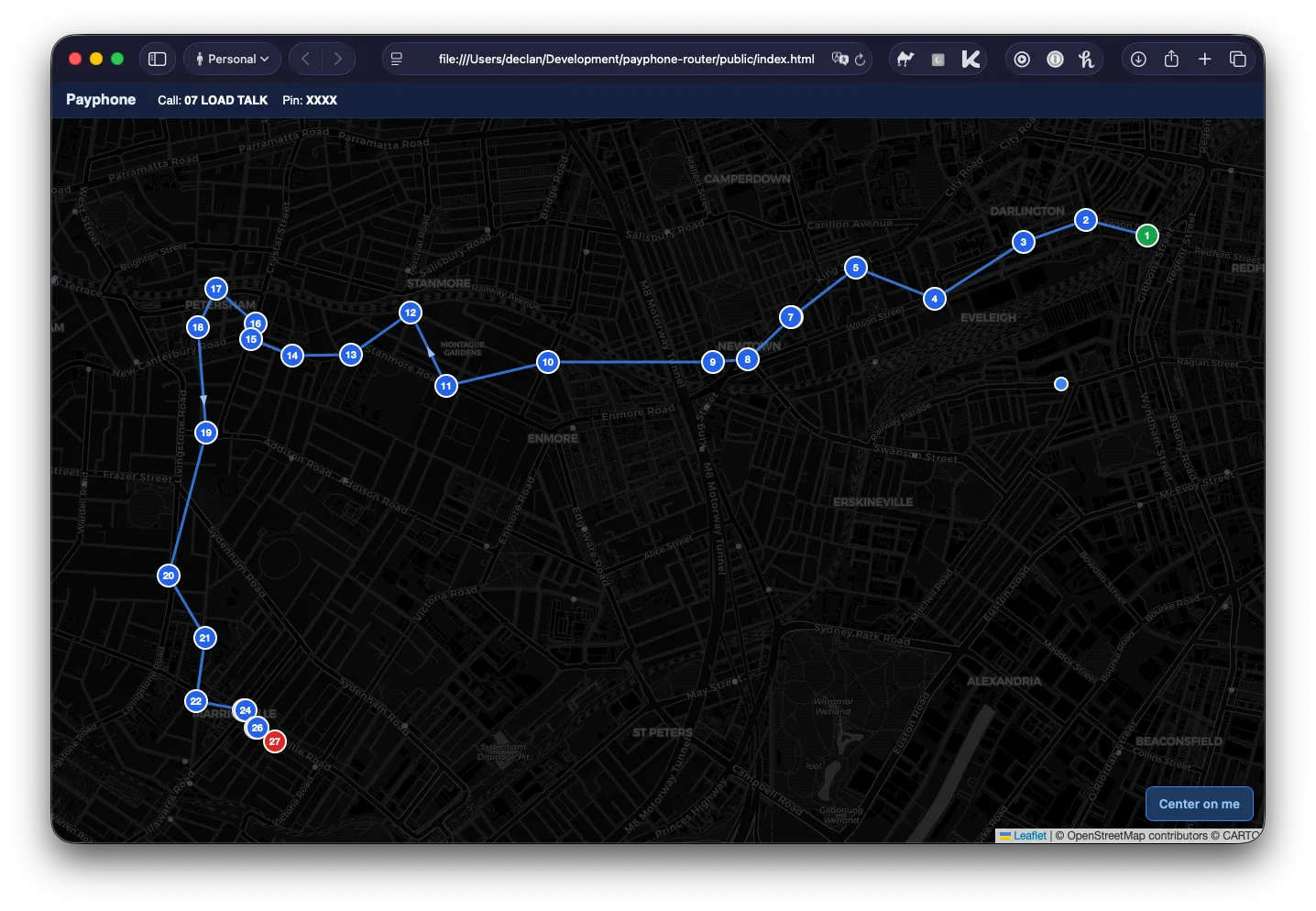 A screenshot of route on a map